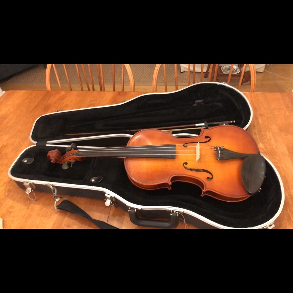 Viola with bow and case
